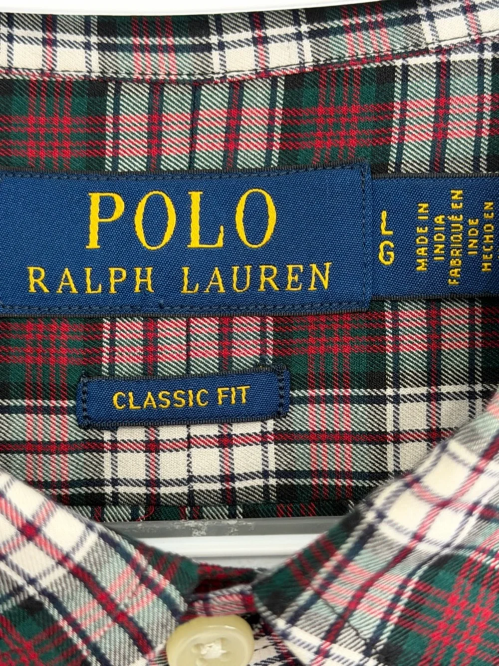 Polo Ralph Lauren Plaid Shirt Men L Classic Fit Green Red Tartan Cotton